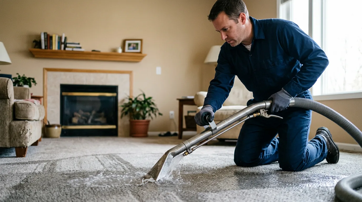 Water damage restoration technician working near Plato, MN